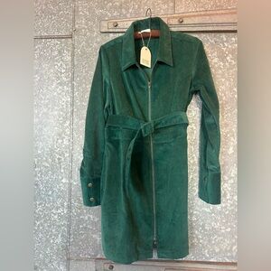 Green Corduroy Belted Dress, NWT